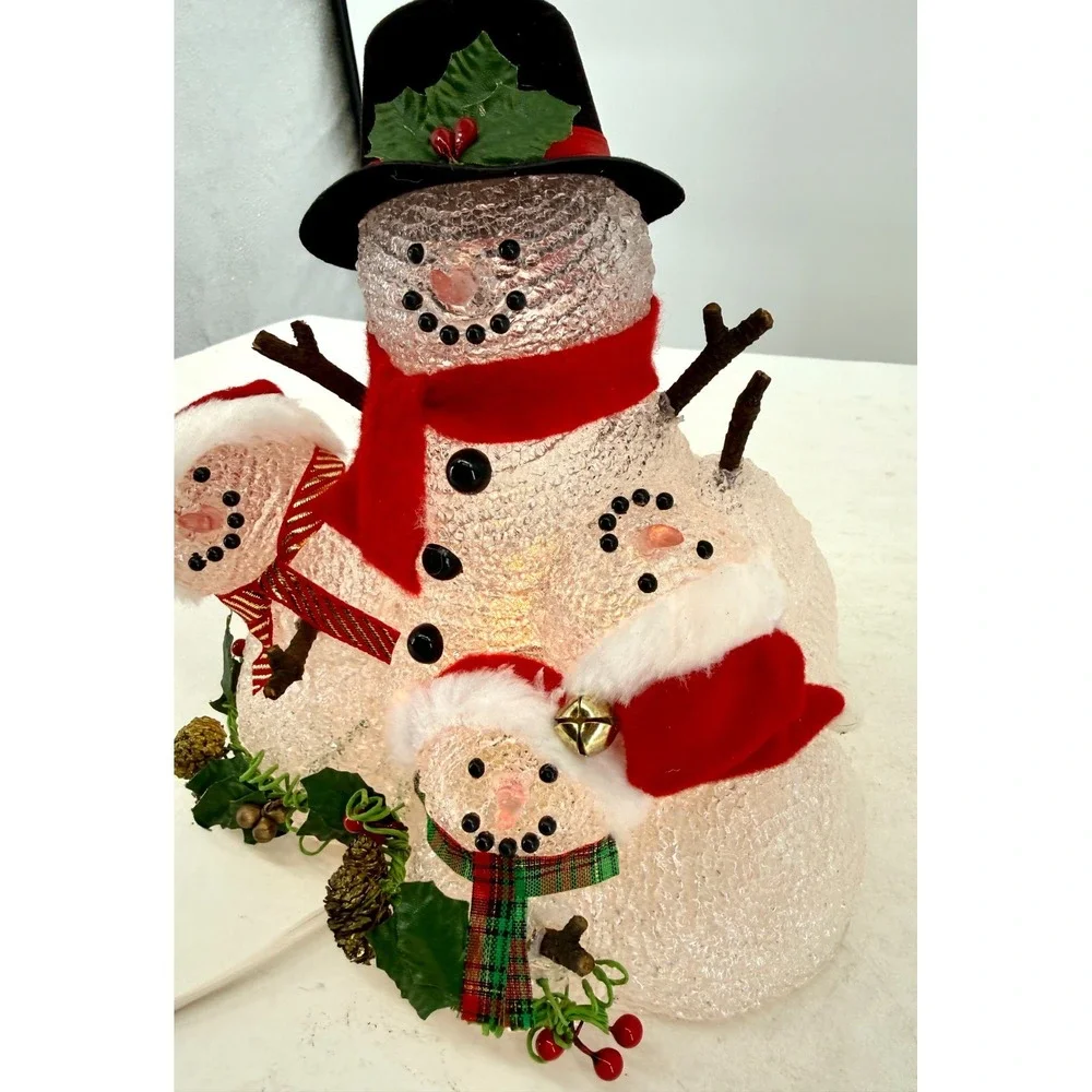 Vintage 1998 Galaxy Snowman Family Light Up Tabletop Christmas Decoration‎